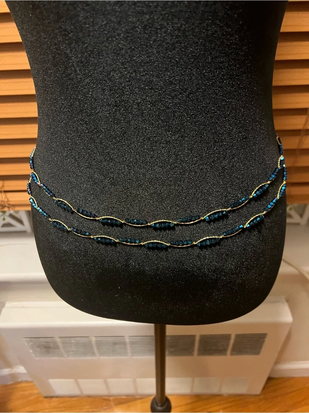 Handmade Beaded Waist Chain –blue Adjustable Gold-Tone Boho Belly Jewelry
